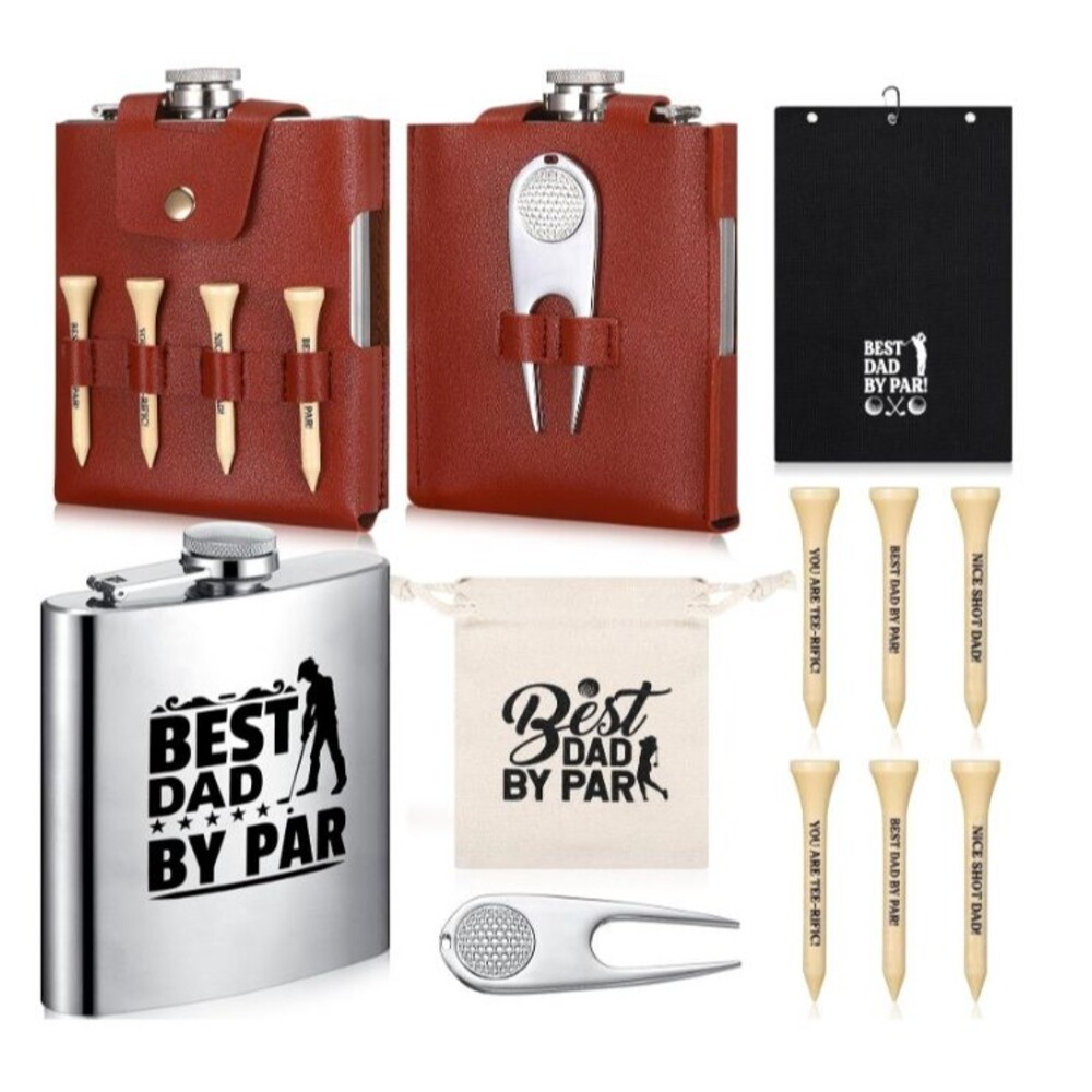 Yaomiao 11 Pcs Golf Gift Set for Dad Stainless Steel Flask Towel Tees Accessorie